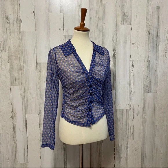 Anthropologie Maeve Sheer Ruched Buttondown Blouse - Picture 5 of 10